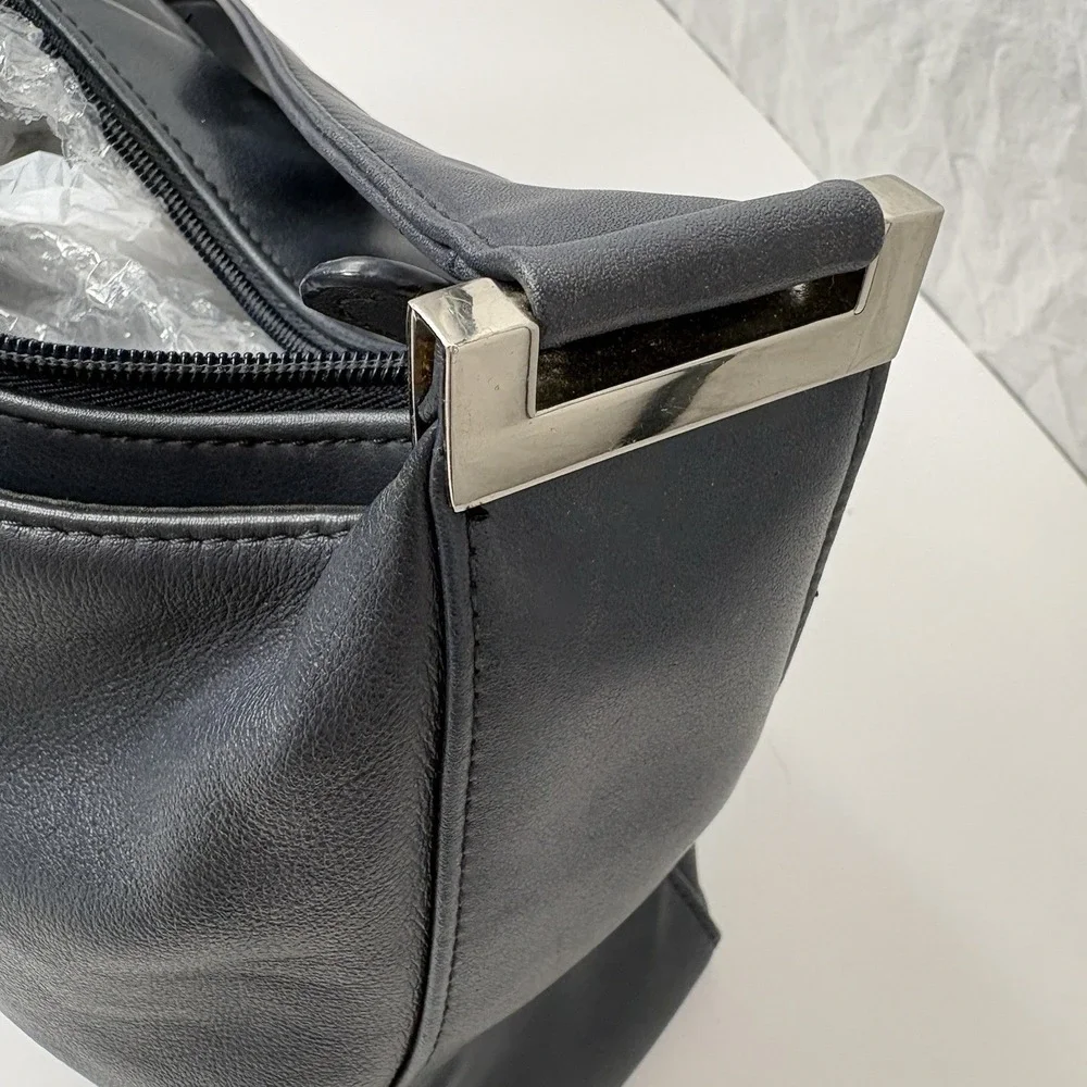 Aurielle Navy Blue Leather Hobo Bag‎ Shoulder Purse Minimalist Y2K Quiet Luxury
